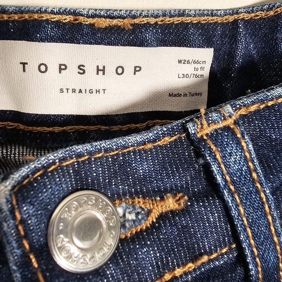Topshop Raw Hem straight Leg High Rise Jeans in Indigo Size 26 - Picture 9 of 15